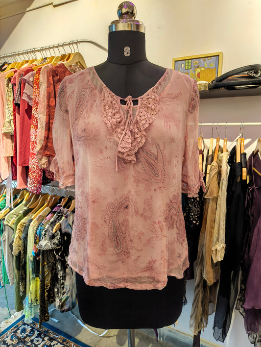 Pink paisely silk top
