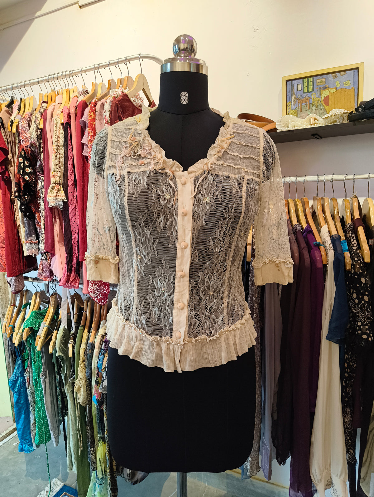 Victorian silk lace beige top