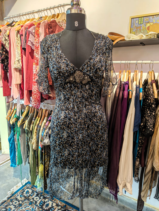 80's beaded waist silk dress