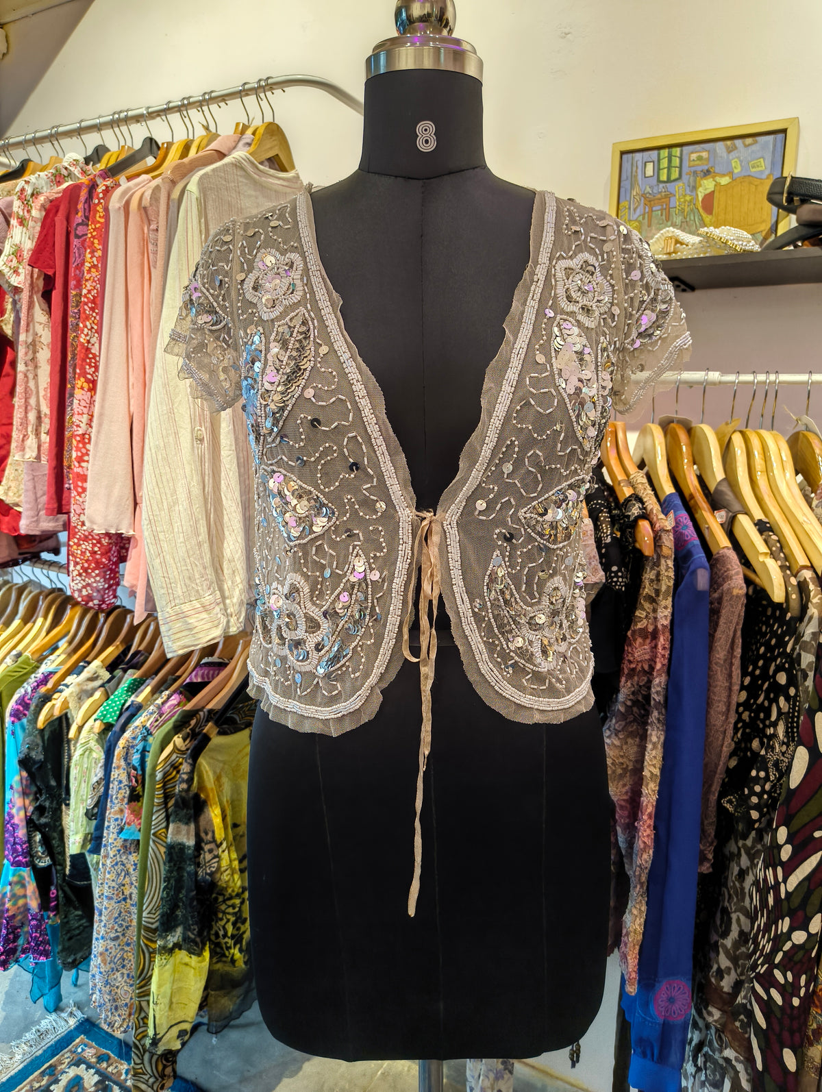 Grey beaded sequins overwear