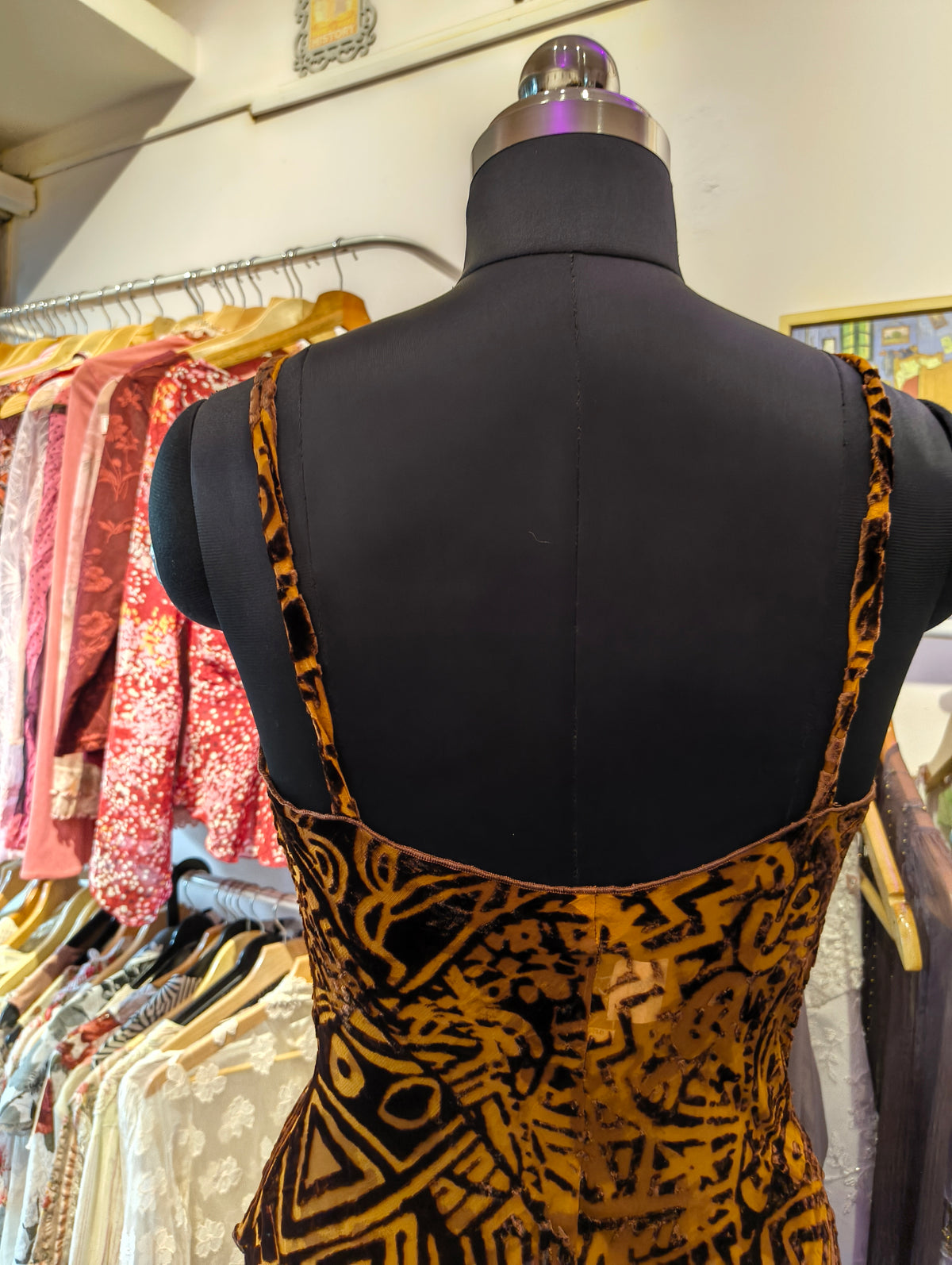 Vintage velvet print cowl top