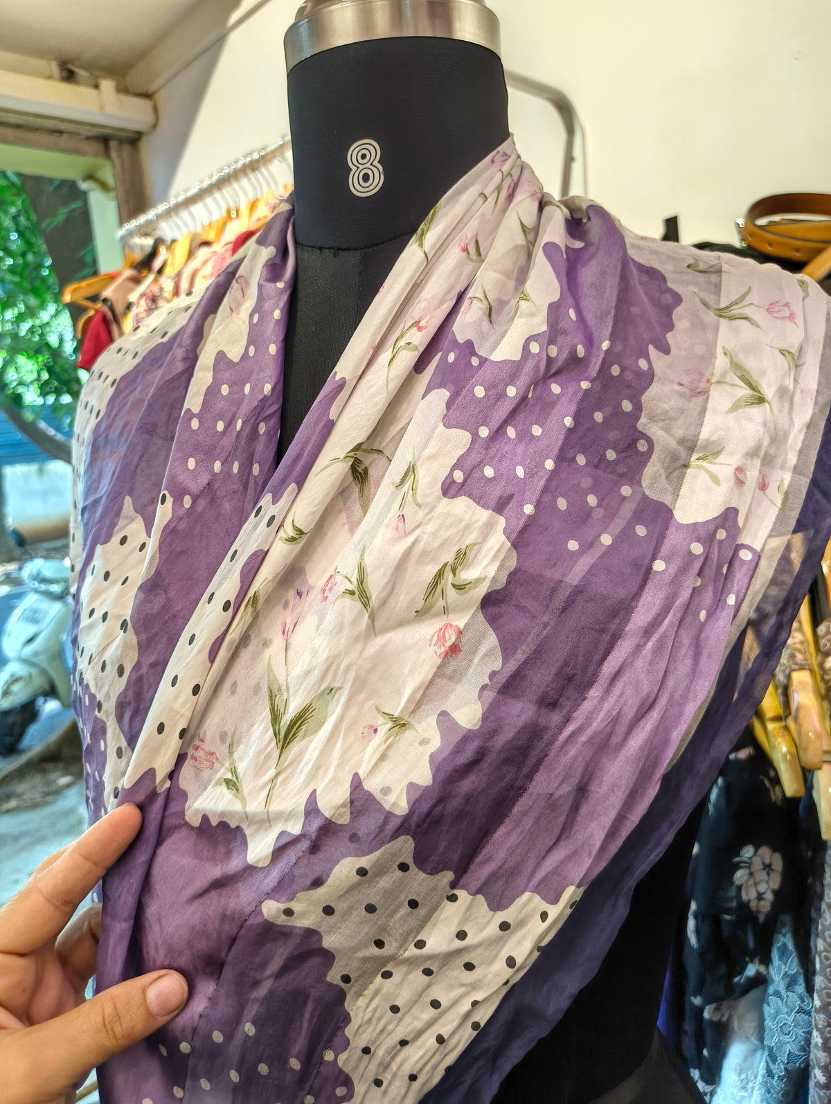 Purple floral polka scarf