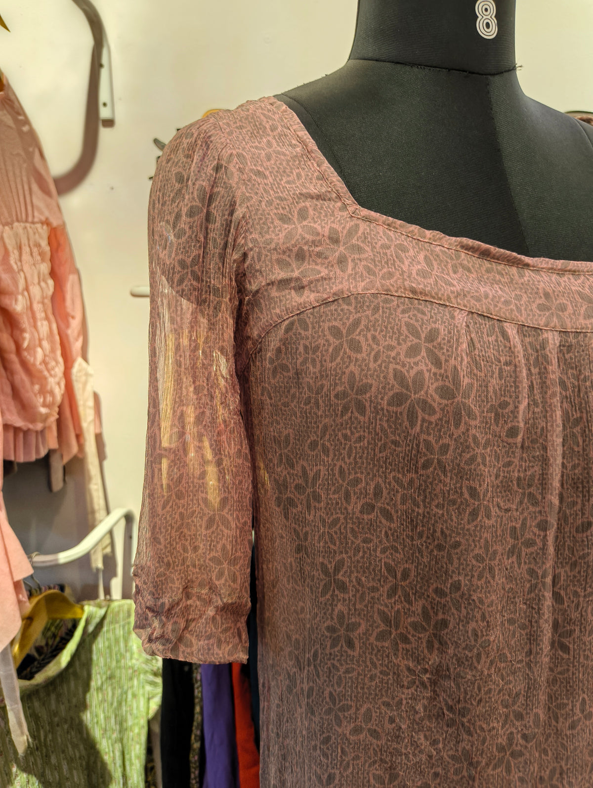 Salmon floral 100 percent silk top