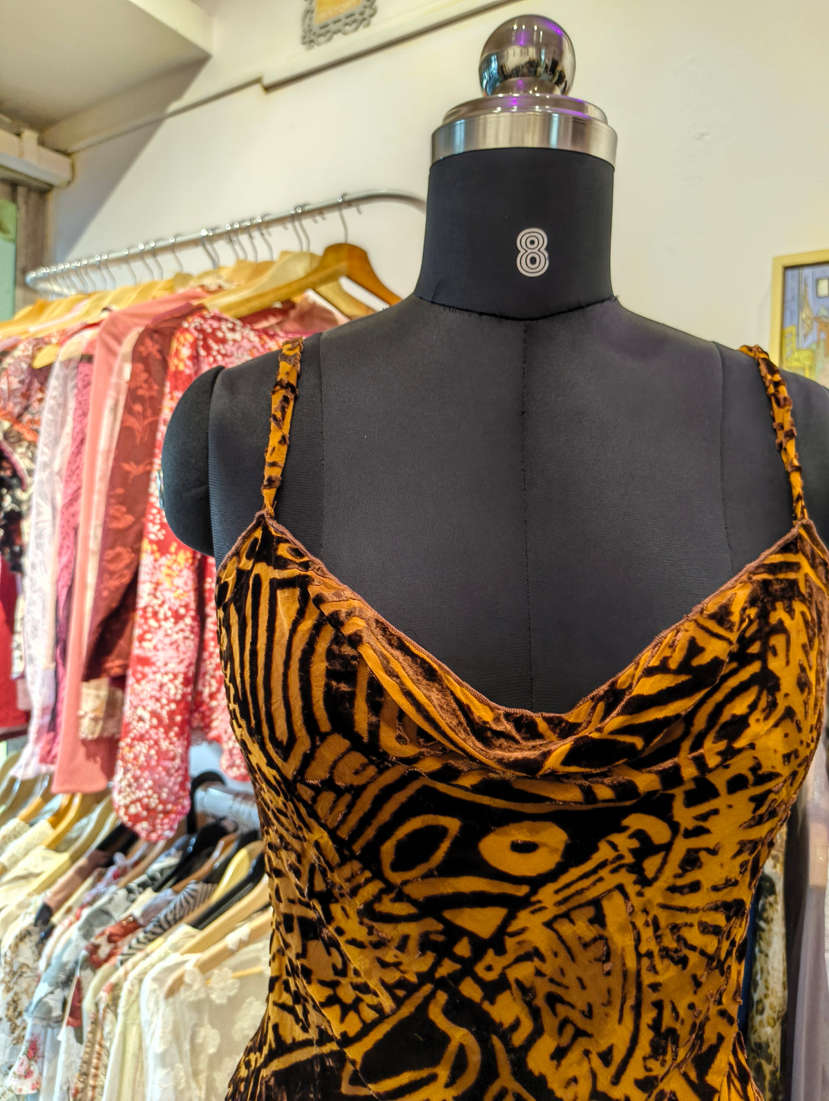 Vintage velvet print cowl top