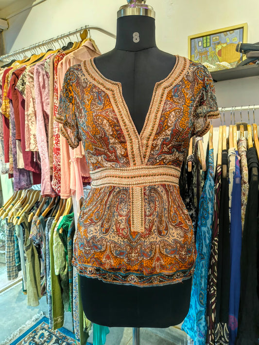 Paisley chiffon sequins top