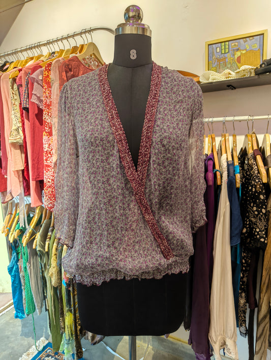 Lavender floral silk top